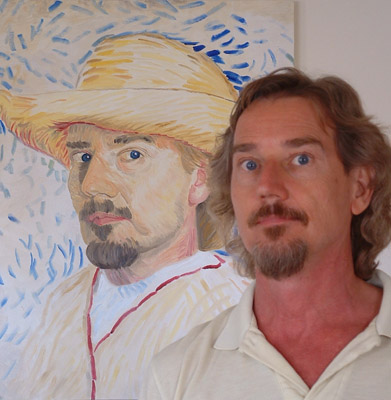 Self portrait painting of the foundation's founder, created in the style of Vincent van Gogh
